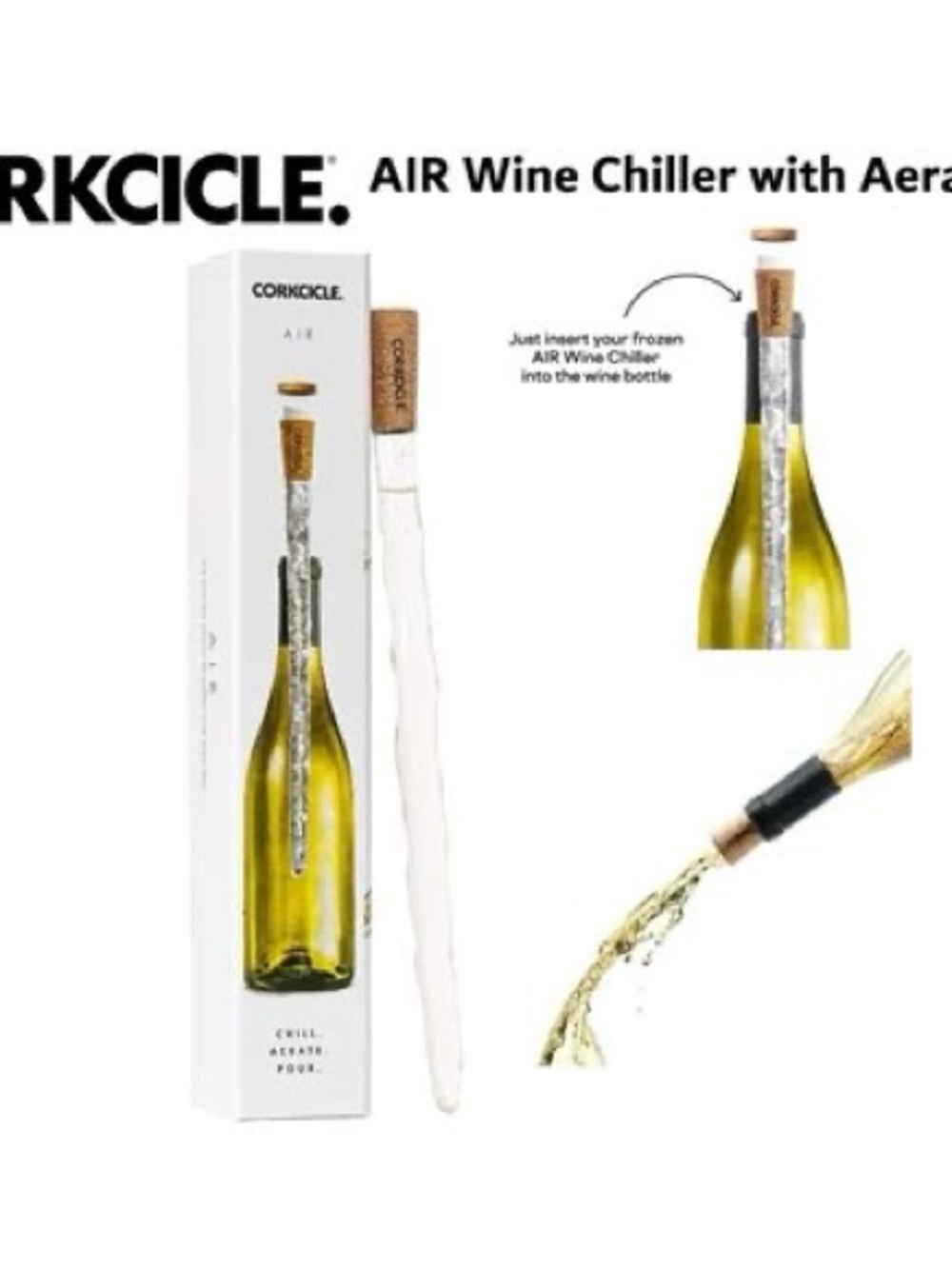 Corkcicle AIR Wine Chiller with Cork Top - Silver and Natural Cork